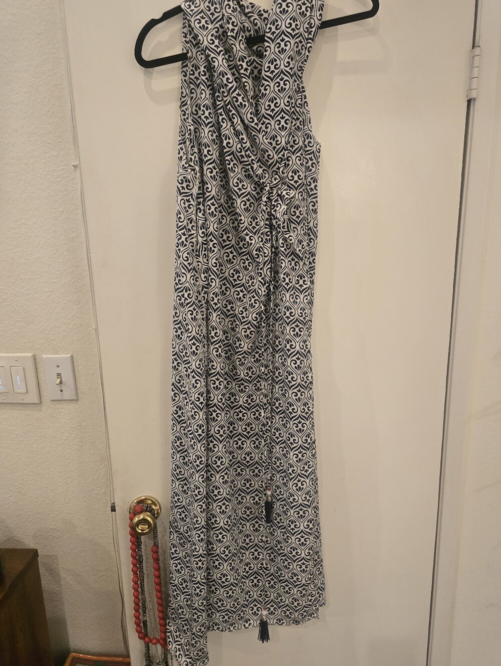 Navy and White Patterned Maxi Dress
